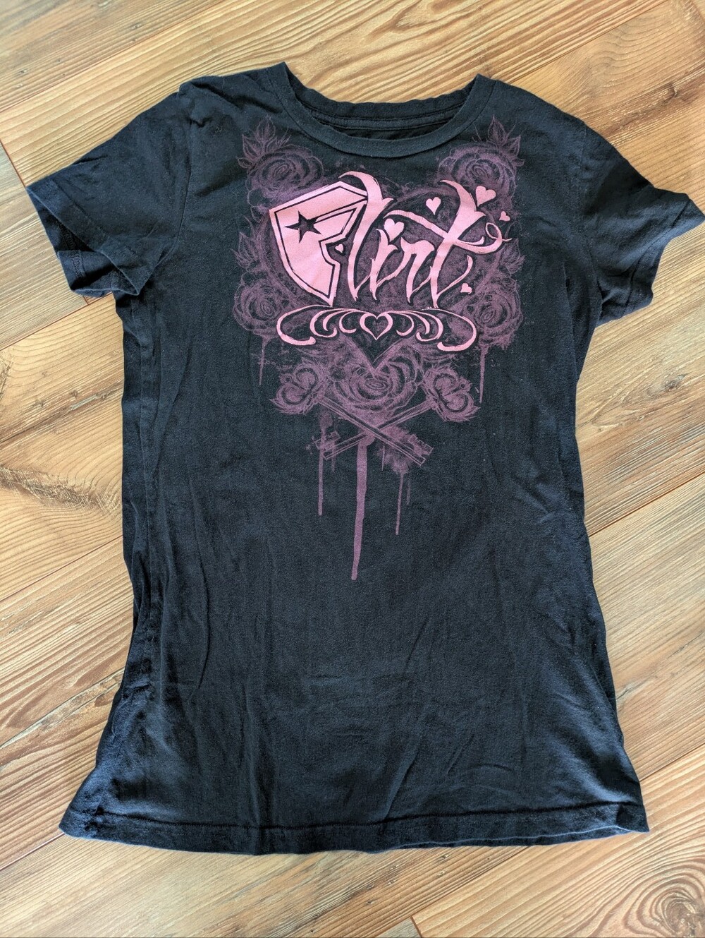 Famous Stars & Straps Flirt Pink & Black XL Baby Tee Y2K Scene Mall Goth
